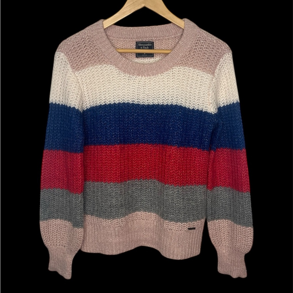 Abercrombie & Fitch Wool Alpaca Blend Multicolor Stripe Fuzzy Knit Sweater M